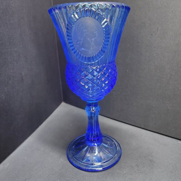 Vintage Avon Fostoria 1976 Martha Washington Cobalt Blue Glass Goblet 8'' Tall - Picture 2 of 9